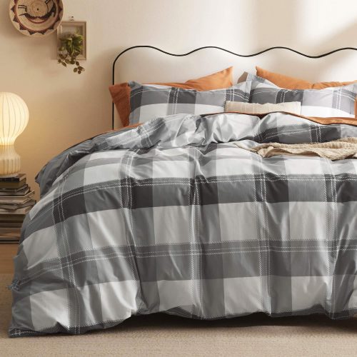 Queen 90 x90 13 CottonPlaidGrey NoComforter 01