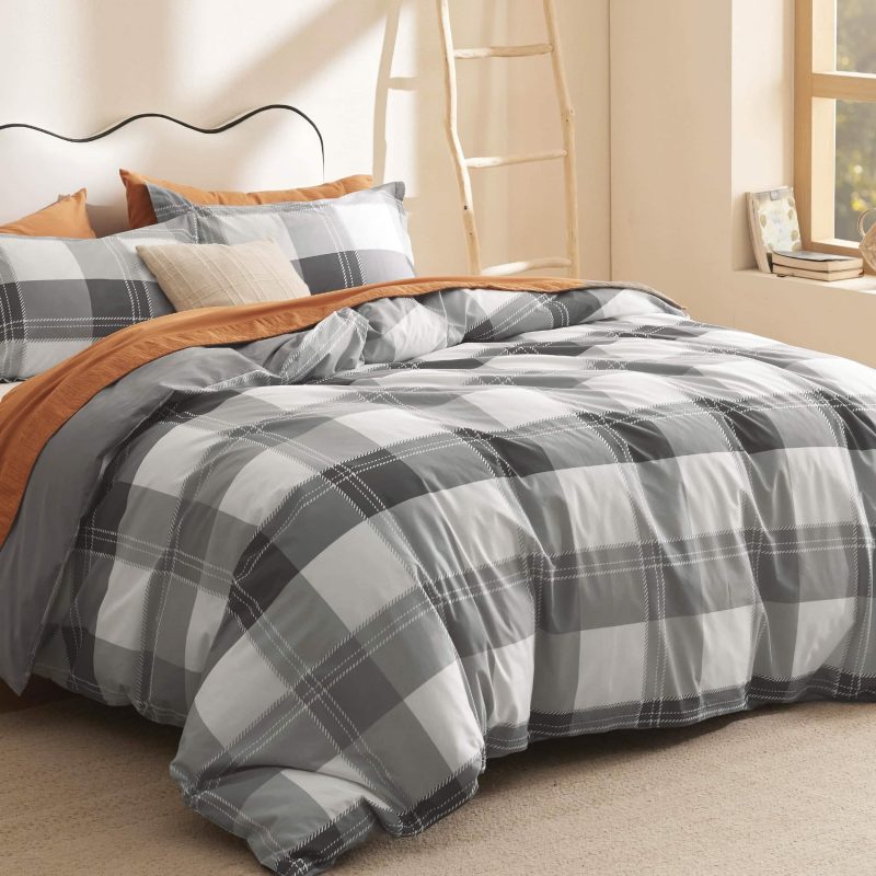 Queen 90 x90 13 CottonPlaidGrey NoComforter 02