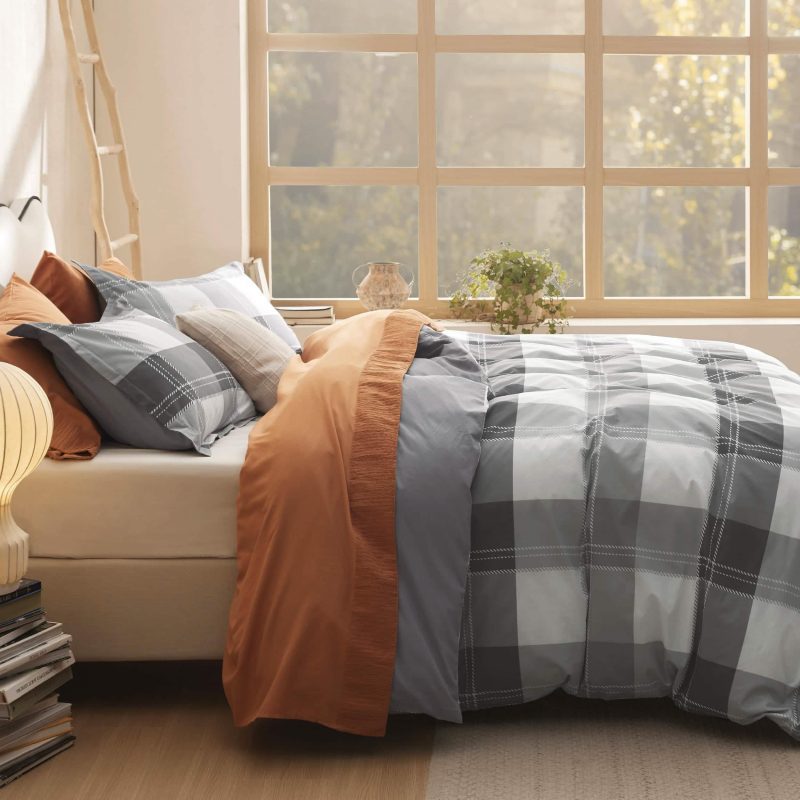 Queen 90 x90 13 CottonPlaidGrey NoComforter 06