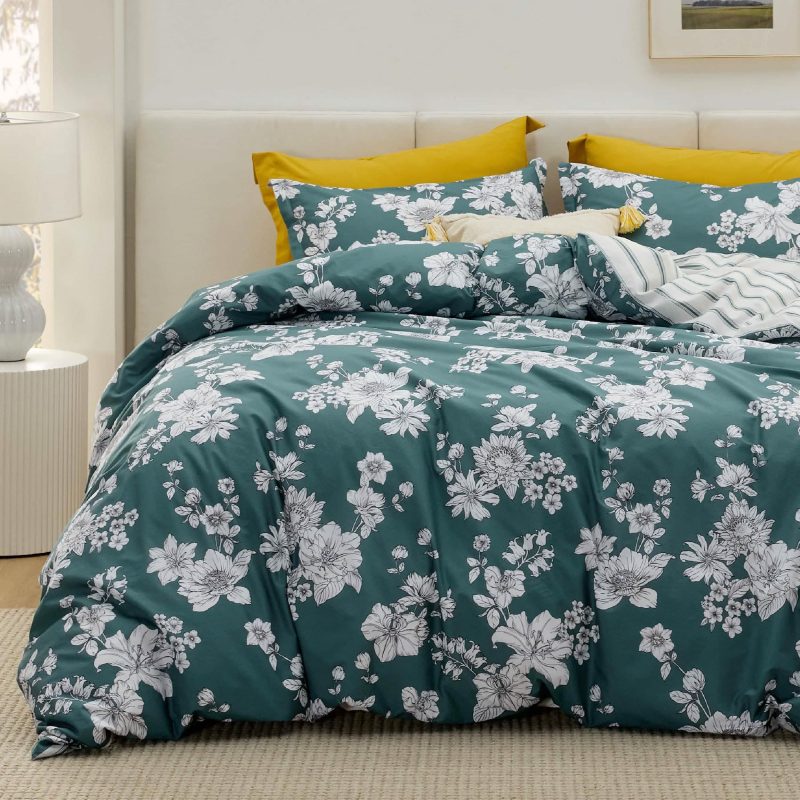 Queen 90 x90 14 CottonFloralGreen NoComforter 01