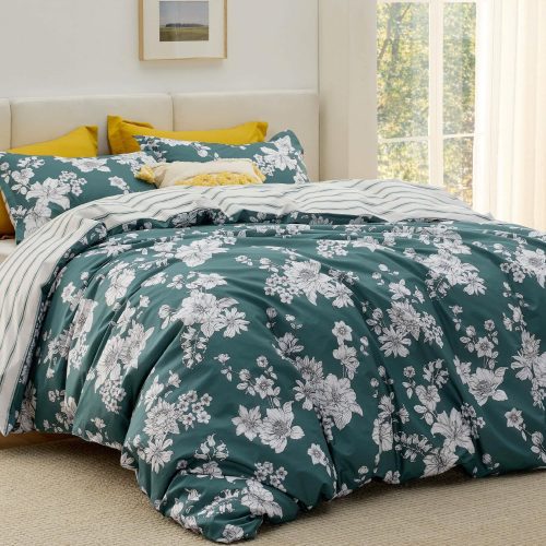 Queen 90 x90 14 CottonFloralGreen NoComforter 02